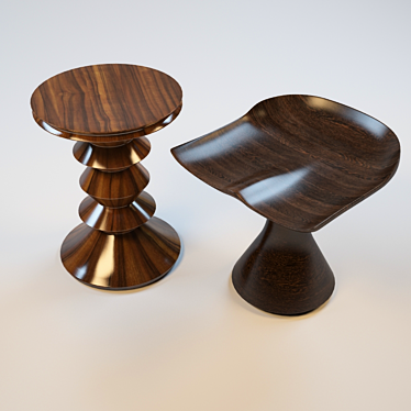 Carved Wooden Chairs-Stools 3D model image 1 