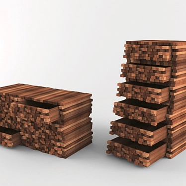 Rustic Wooden Pile Dressers 3D model image 1 