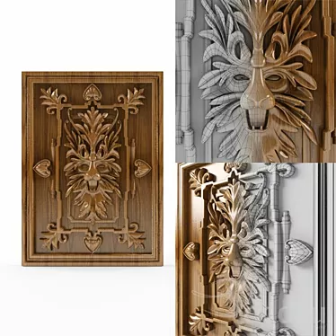 Wooden Lion Head Relief Sculpture 3D model image 1 