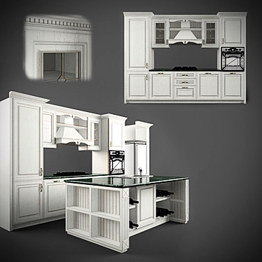 Elegant Oak Kitchen with Patina 3D model image 1 