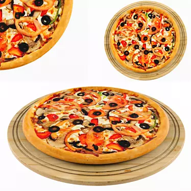 Realistic Olive Pizza: V-ray Displacement & Textured in FBX, MAX, OBJ 3D model image 1 