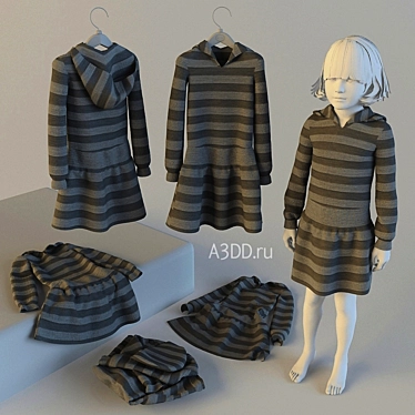 Striped Jersey Baby Dress 3D model image 1 