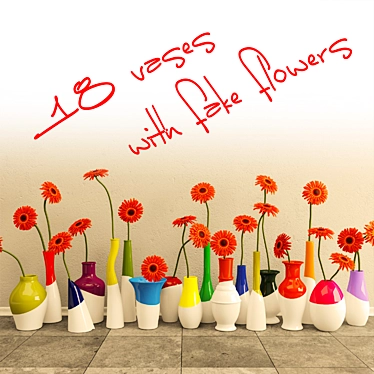 18 vases with fake flowers