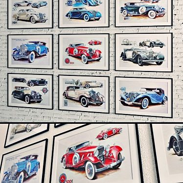 Classic Car Illustration Set 3D model image 1 