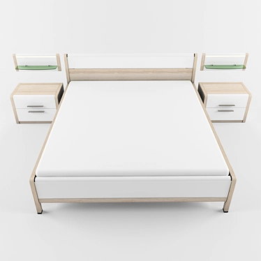 "ESTE Dyatkovo Collection: Bed, Nightstand, Shelf - Coimbra/White Gloss 3D model image 1 