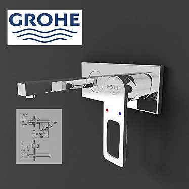 Stylish Grohe Quadra 2-Handle Wall Mounted Faucet 3D model image 1 