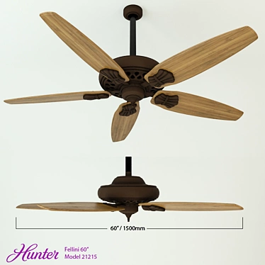 Hunter Fellini 60" Ceiling Fan: Provencal Crackle Finish, Carved Wood Blades 3D model image 1 