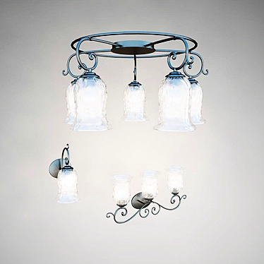 Sleek Ceiling Light and Elegant Matching Sconces 3D model image 1 