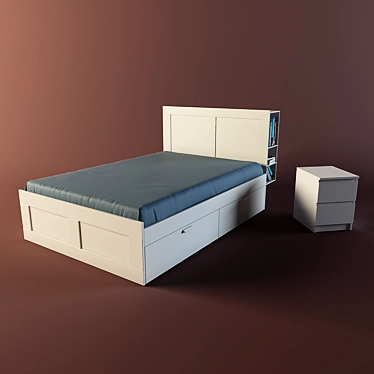 Ikea Brimnes Bed with Headboard & Malm Chest 3D model image 1 