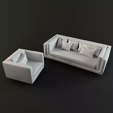 Sleek Slim Armchair & Sofa Set 3D model image 1 