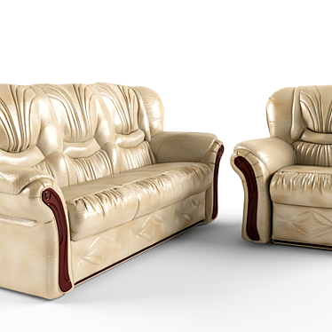 Modern Velvet Sofa and Armchair 3D model image 1 