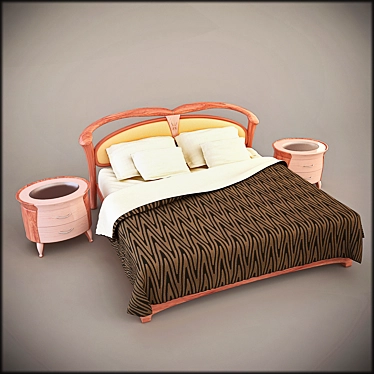 Stylish Bed and Nightstand 3D model image 1 