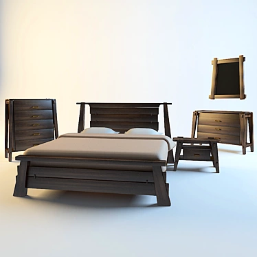 Fiji Bedroom Set: Bed, Nightstand, Vanity Table & Tall Chest 3D model image 1 