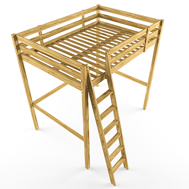 Stylish Pine Loft Bed 3D model image 1 