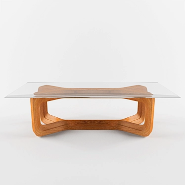 Rustic Wood Glass Top Table 3D model image 1 