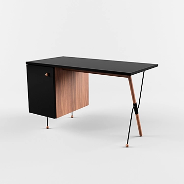 Grossman Desk in Walnut/Black: Elegant & Space-Saving 3D model image 1 