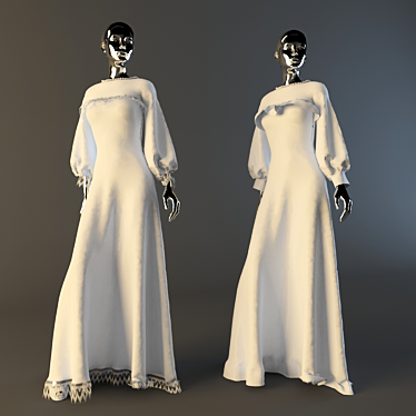 Silk Beaded White Dress 3D model image 1 