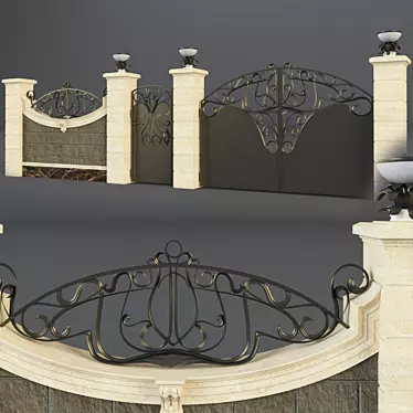 Artistic Fence Set: Gate, Section, Lanterns & More 3D model image 1 