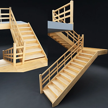 Oak Wood Staircase Kit 3D model image 1 