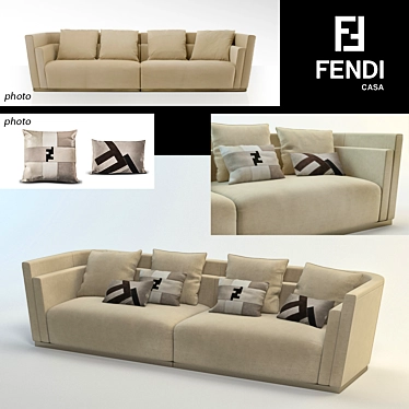 Luxurious Fendi Casa Borromini Sofa & Patchwork Pillows 3D model image 1 