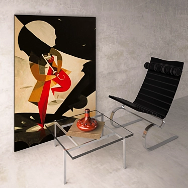 Kjaerholm Designer Chair & Table Set 3D model image 1 