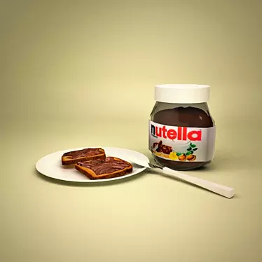 Breakfast Delight: Nutella & Toast 3D model image 1 