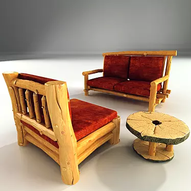 Rustic Sofa Chair and Journal Table Set 3D model image 1 