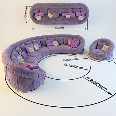 Title: Modellable Arch Sofa & Armchair Set 3D model image 1 