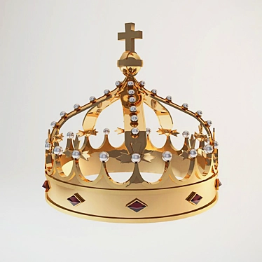 Golden Crown with Ruby and Pearl Embellishments 3D model image 1 