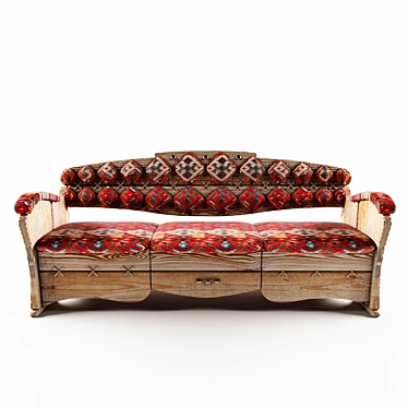 Ethnic 3-Seater Bench with Lift-Top and Drawer 3D model image 1 