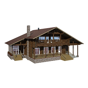 Spacious 300 sq.m Wooden Home 3D model image 1 
