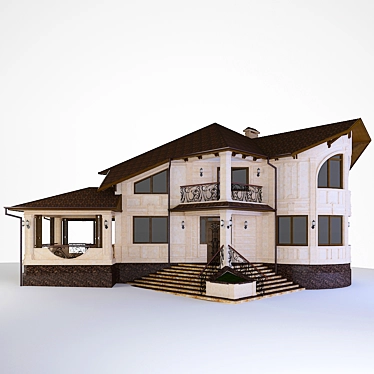 Elegant Limestone House with Bitumen Roof 3D model image 1 