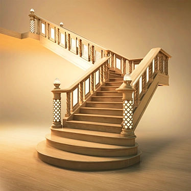 Rustic Wood Staircase 3D model image 1 
