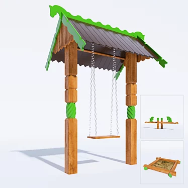 Wooden Swing Set with Balance Swings and Sandbox 3D model image 1 