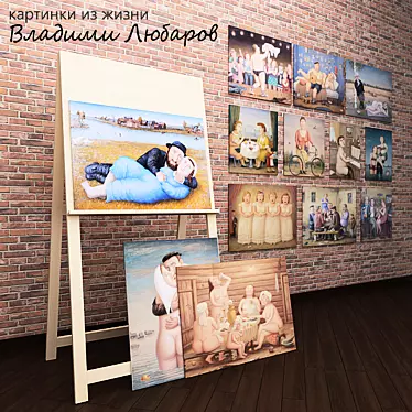 Russian Artist Paintings and Easel 3D model image 1 