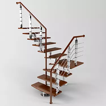 Elegant Chinese Staircase and Rails 3D model image 1 