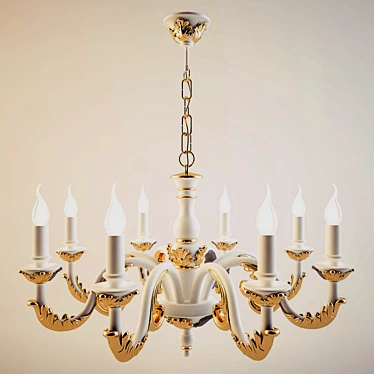 Antique Gold and White Metal Chandelier 3D model image 1 