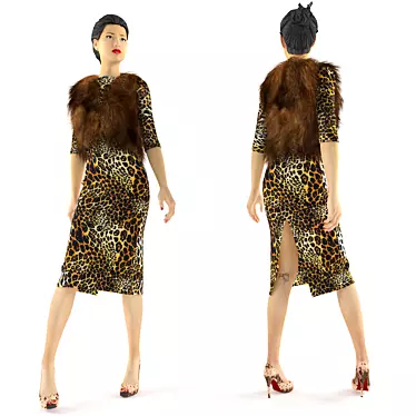 Leopard Dress with Fur Vest 3D model image 1 