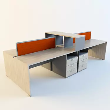 4-Person Office Desk Set 3D model image 1 