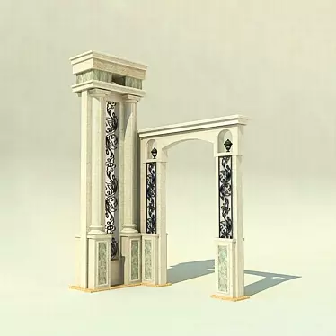 Elegant Arch with Columns and Wrought Iron Detailing 3D model image 1 