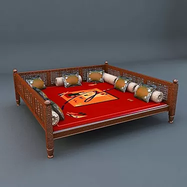 Rustic Woodcarved Trestle Bed 3D model image 1 