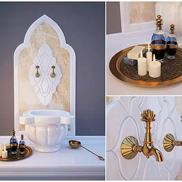 Hammam Essentials Set: Kurna, Stones, Candles 3D model image 1 