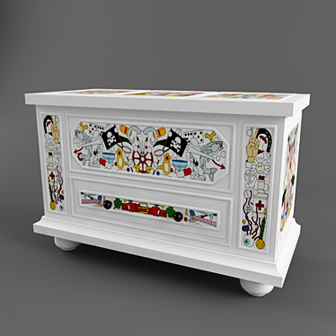 Antique-inspired Painted Pine Chest 3D model image 1 