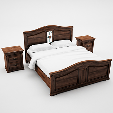 Elegant Bed and Nightstand Set 3D model image 1 