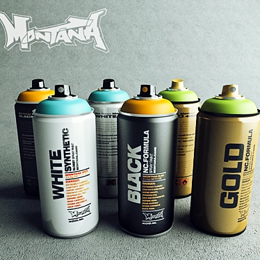 Montana Spray Cans: Black, White, Gold 3D model image 1 