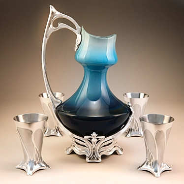 Elegant Art Nouveau Pitcher Set 3D model image 1 