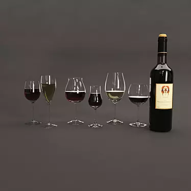 Wine Set: Bottle & Glasses 3D model image 1 