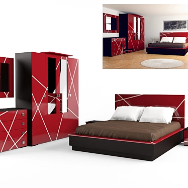 Modern Bordeaux Bedroom Set 3D model image 1 