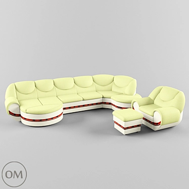 Modular Sofa Set with Ottoman and Armchair 3D model image 1 