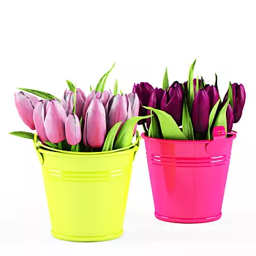 Fresh Spring Tulips in Bucket 3D model image 1 